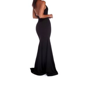 Black, long formal gown.